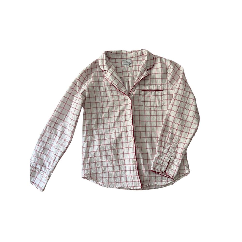 Petite Plume Women's Small Red Windowpane Cotton Pajama Top Button Front Sleep